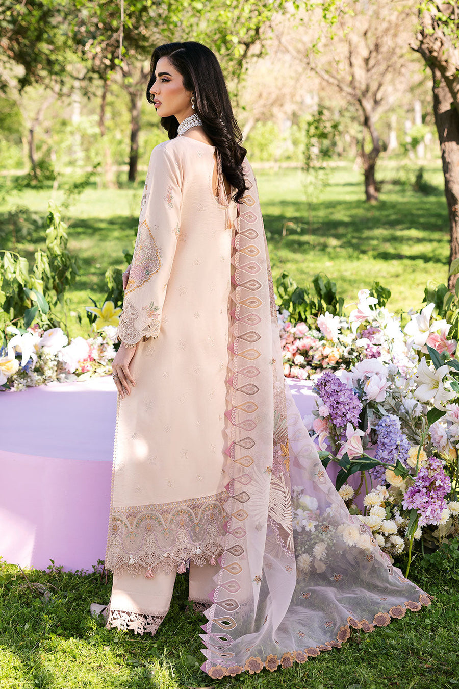 Blush Serenity Embroidered Lawn 3-Piece Suit with Embroidered Organza Dupatta - Pehnaawaa