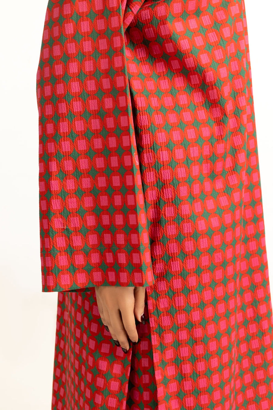 Red Cotton 2-Piece Salwar Kameez | Geometric Check Print