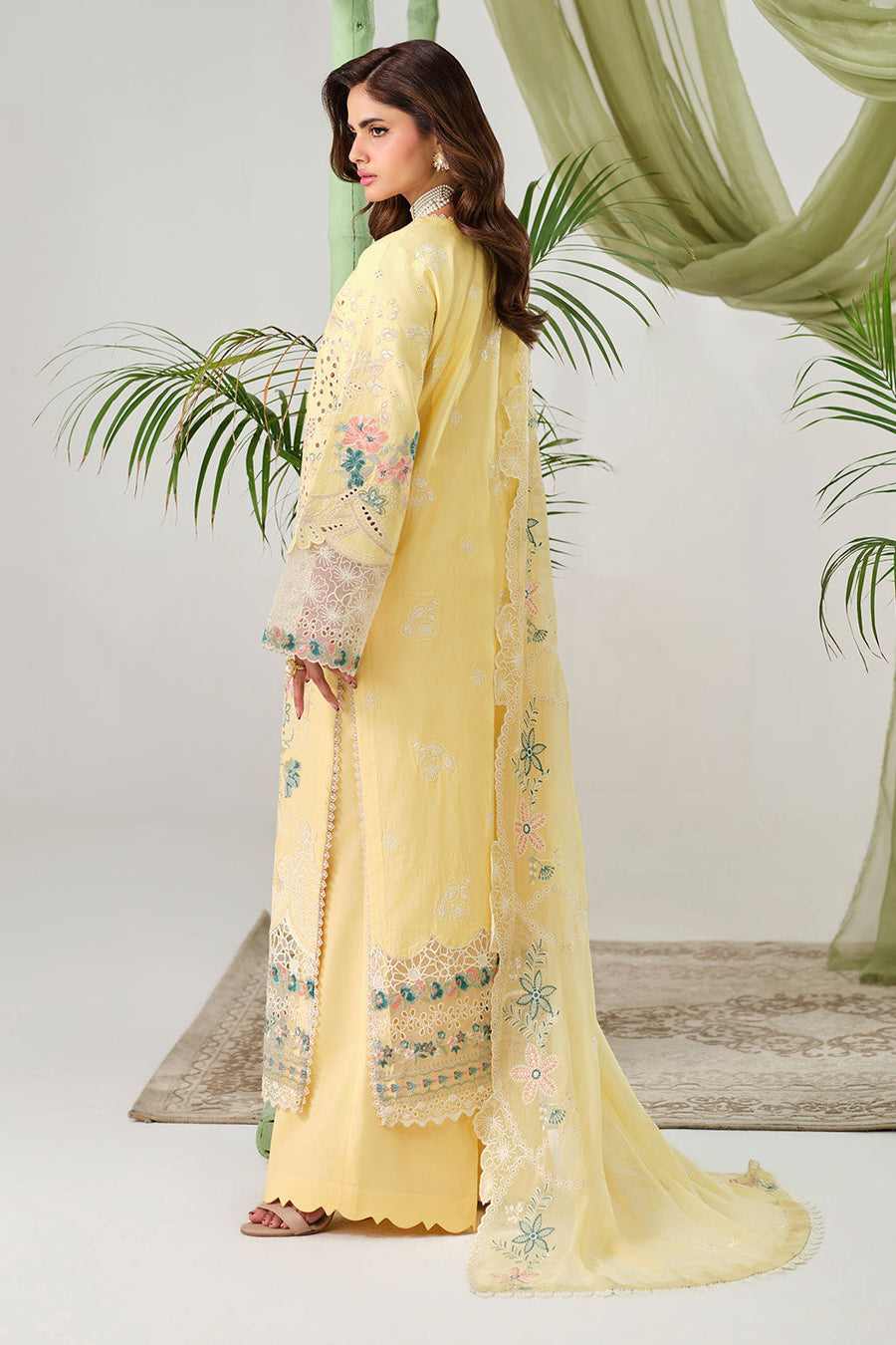 Pastel Yellow Embroidered Lawn Suit with Chiffon Dupatta