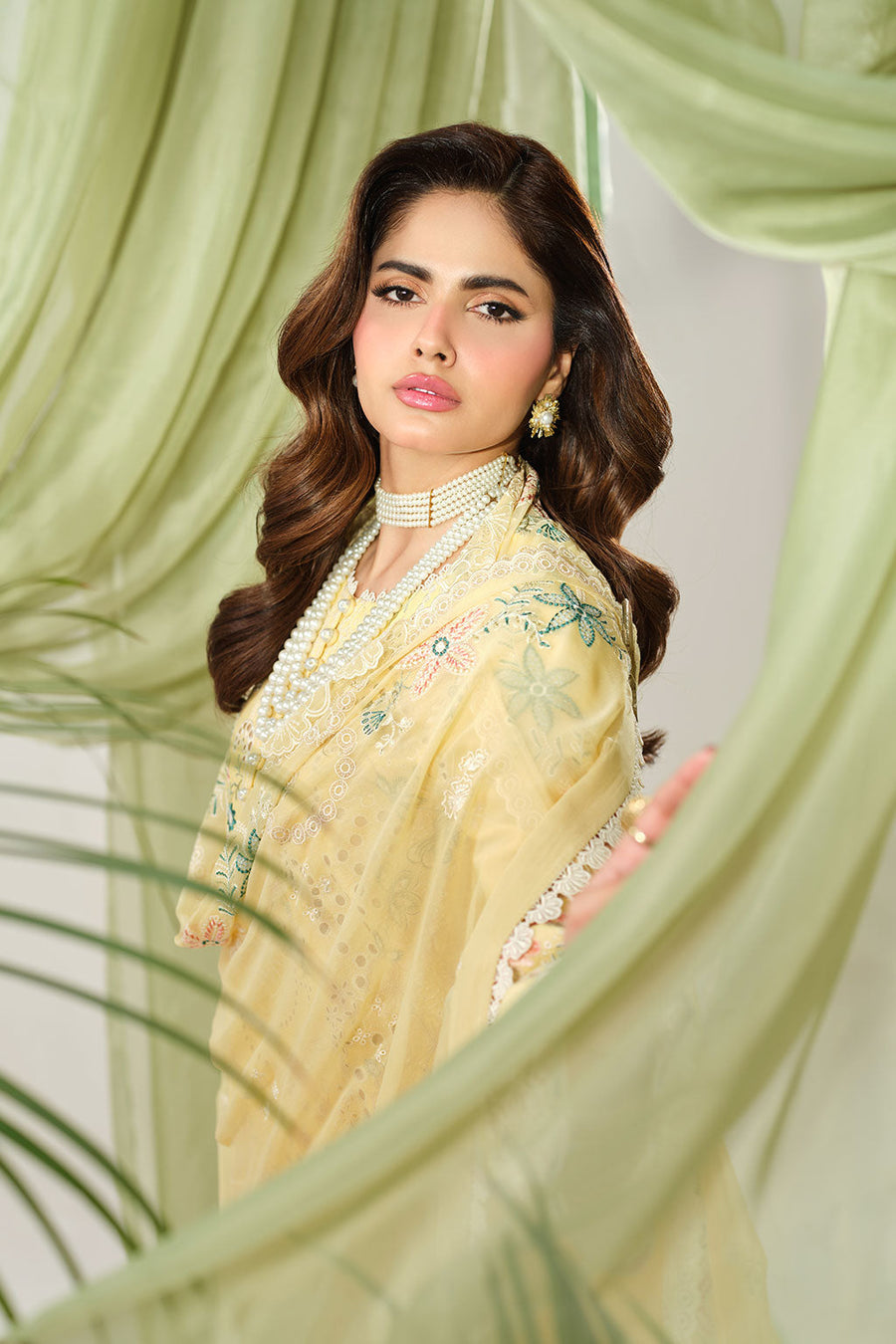 Pastel Yellow Embroidered Lawn Suit with Chiffon Dupatta