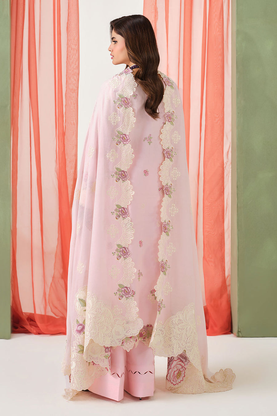 Rose Whisper Embroidered Lawn 3-Piece Suit with Embroidered Cotton Net Dupatta - Pehnaawaa
