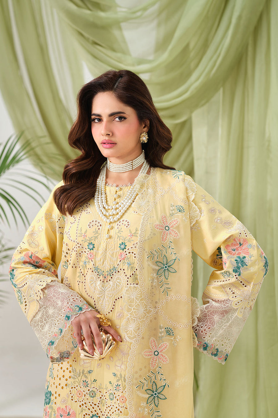 Pastel Yellow Embroidered Lawn Suit with Chiffon Dupatta