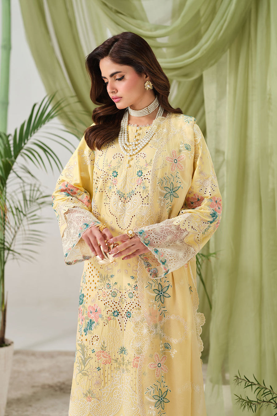 Pastel Yellow Embroidered Lawn Suit with Chiffon Dupatta
