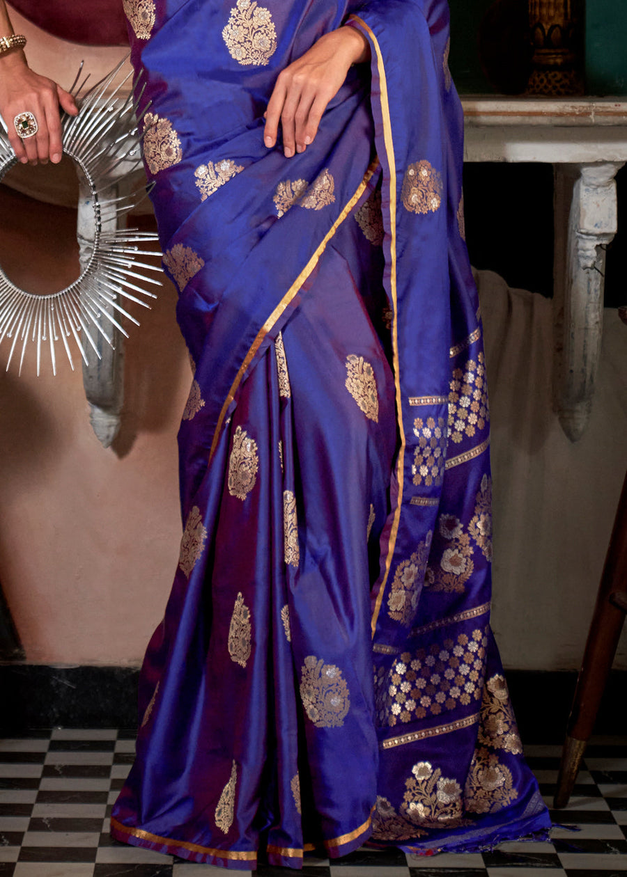 Royal Blue Glamorous Satin Silk Saree – Perfect for Cocktail & Dinner Parties