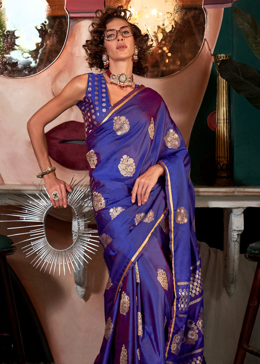 Royal Blue Glamorous Satin Silk Saree – Perfect for Cocktail & Dinner Parties