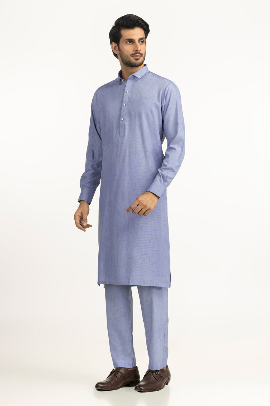 Beige Cotton 2-Piece Men's Salwar Kameez | Collar Placket - Pehnaawaa