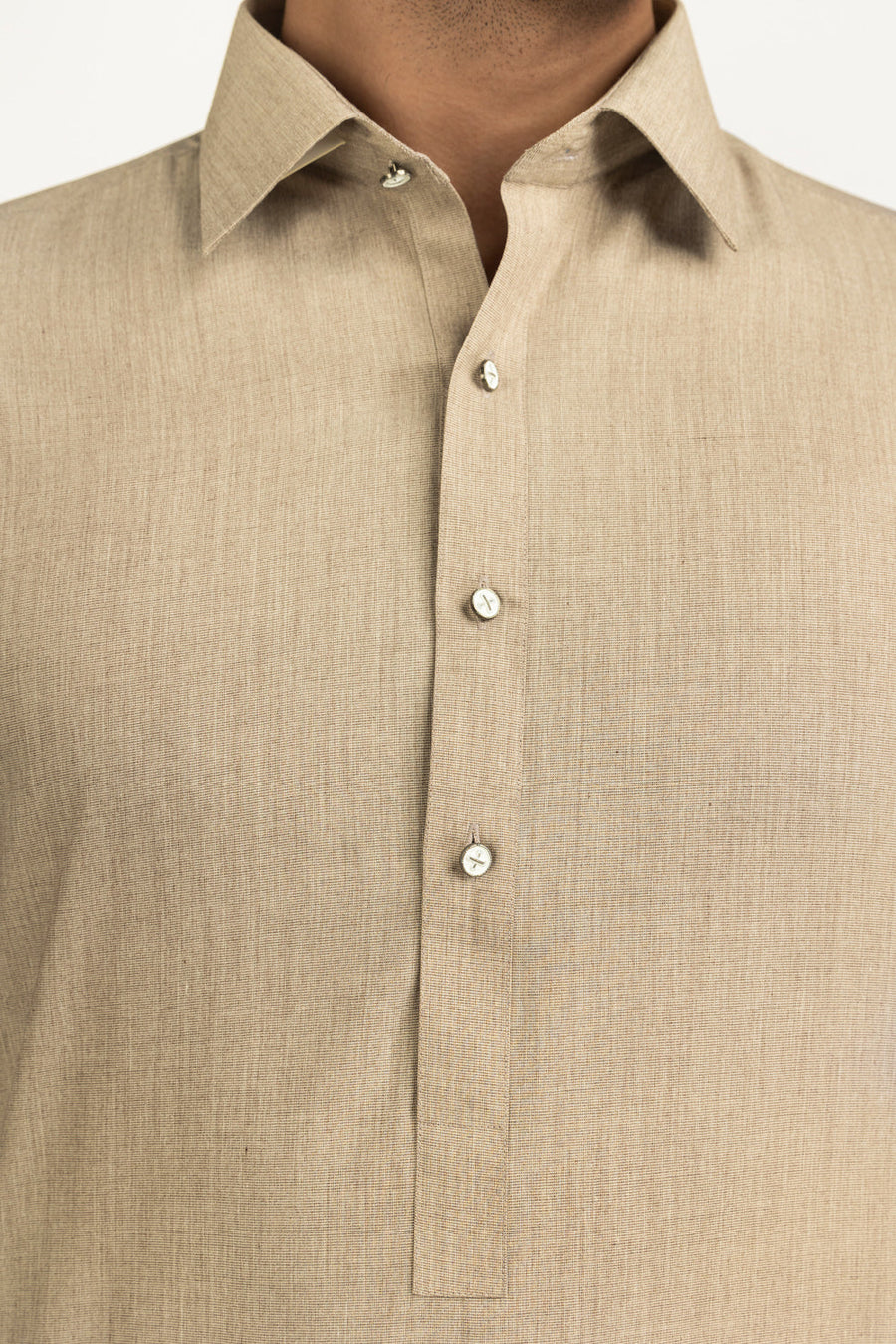 Beige Cotton 2-Piece Men's Salwar Kameez | Collar Placket - Pehnaawaa