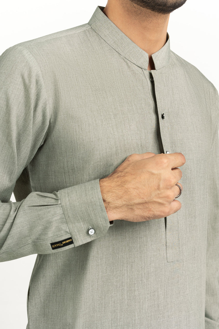 Beige Cotton 2-Piece Men's Salwar Kameez | Collar Placket - Pehnaawaa