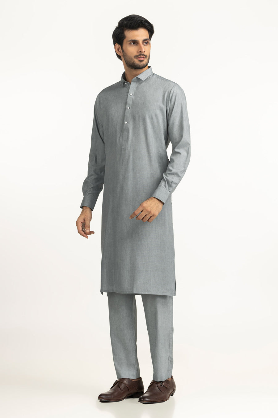 Beige Cotton 2-Piece Men's Salwar Kameez | Collar Placket - Pehnaawaa
