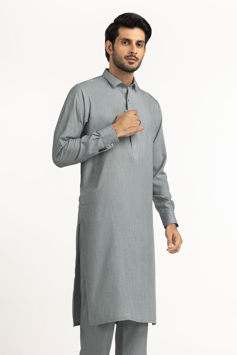 Beige Cotton 2-Piece Men's Salwar Kameez | Collar Placket - Pehnaawaa
