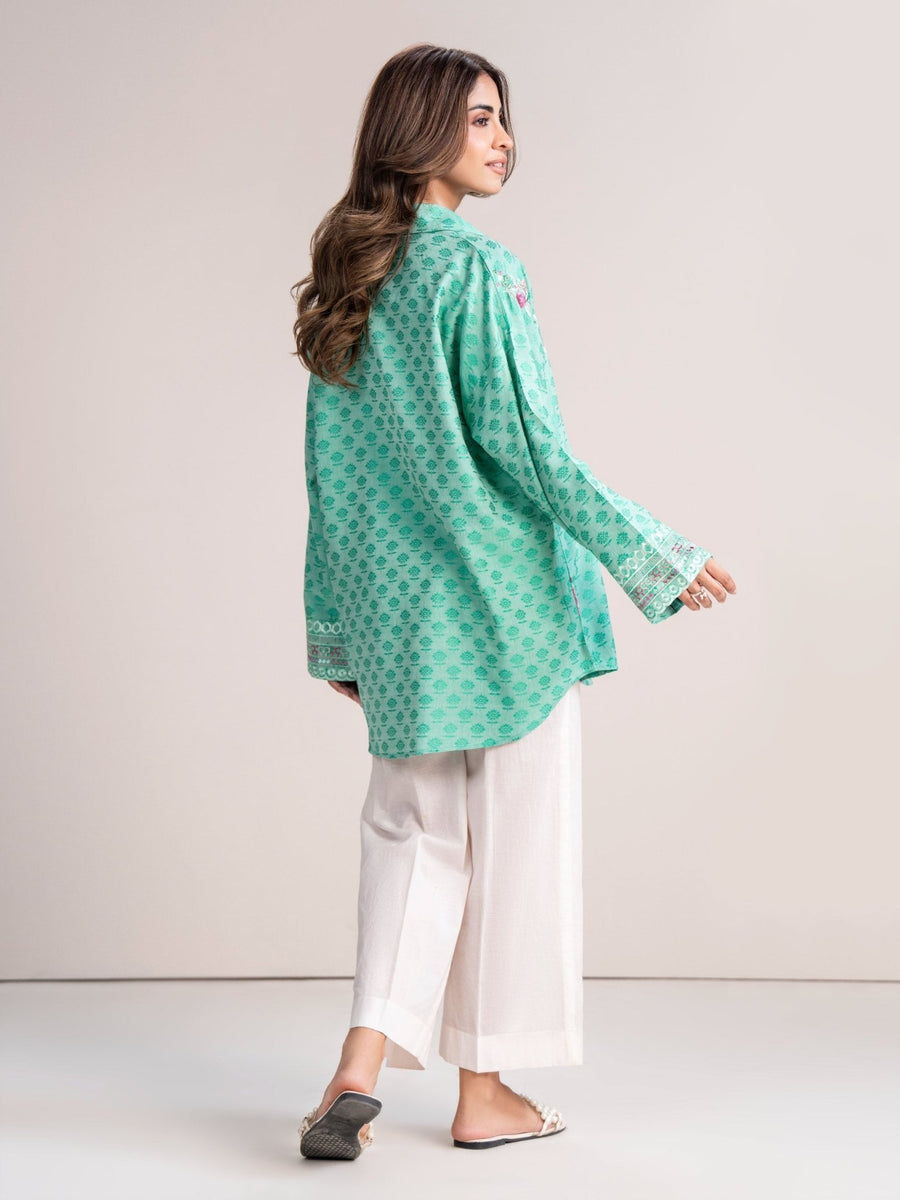Self Jacquard Kurti - Embroidered (Pret) - Pehnaawaa