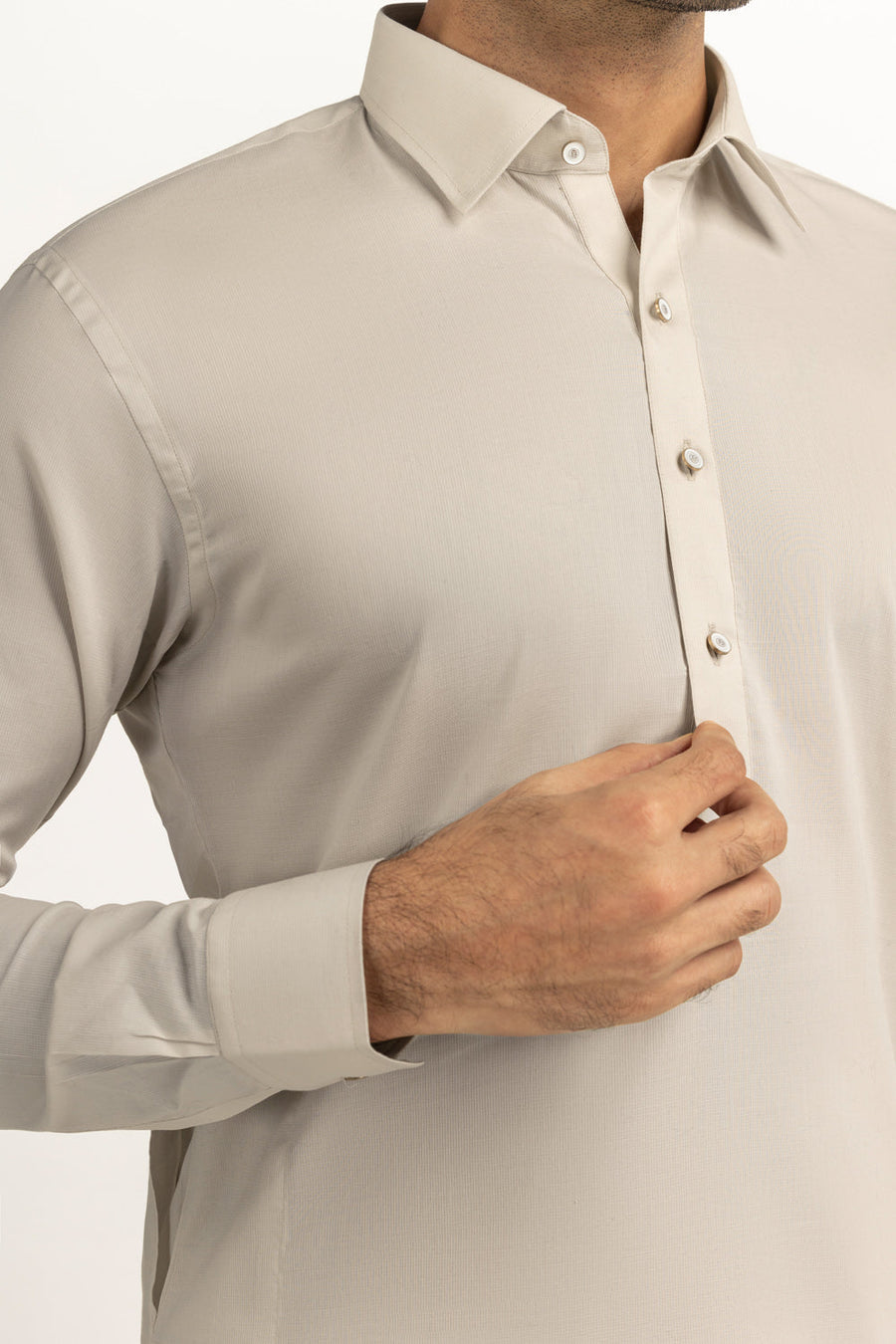 Ivory Cotton 2-Piece Kurta Set | Collared Polo-Style