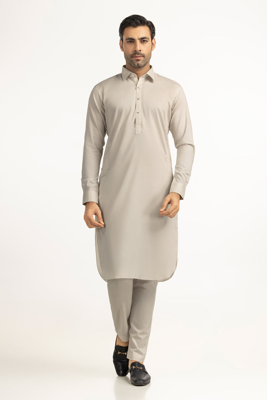 Ivory Cotton 2-Piece Kurta Set | Collared Polo-Style