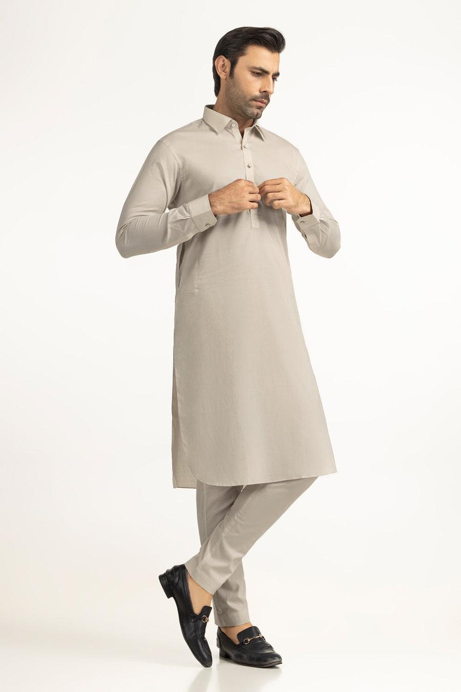 Ivory Cotton 2-Piece Kurta Set | Collared Polo-Style