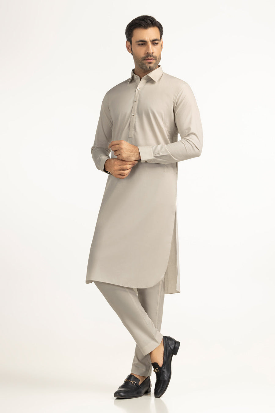 Ivory Cotton 2-Piece Kurta Set | Collared Polo-Style