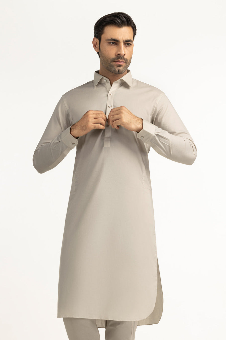 Ivory Cotton 2-Piece Kurta Set | Collared Polo-Style
