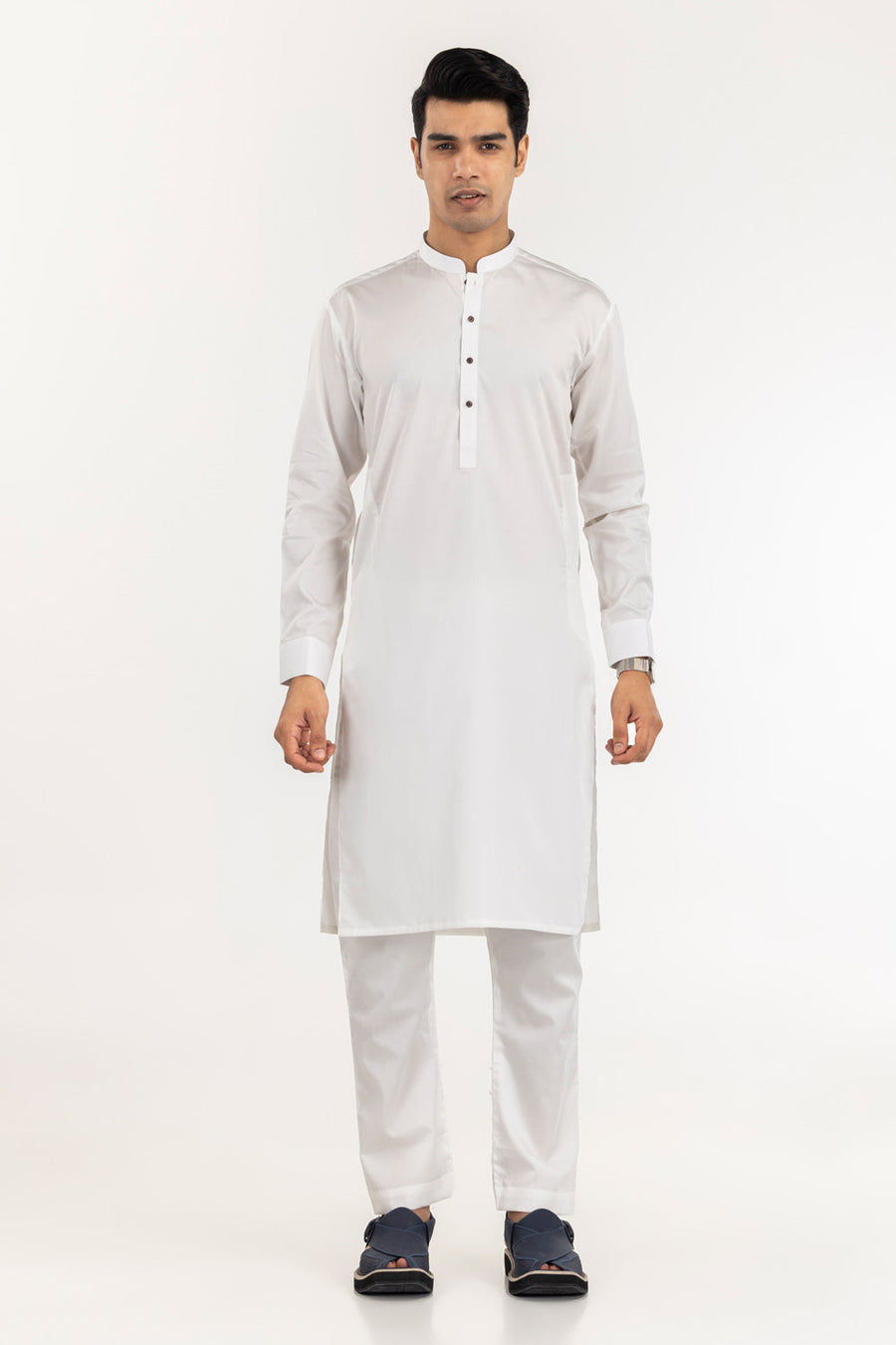 Ivory Cotton 2-Piece Kurta Set | Mandarin Collar