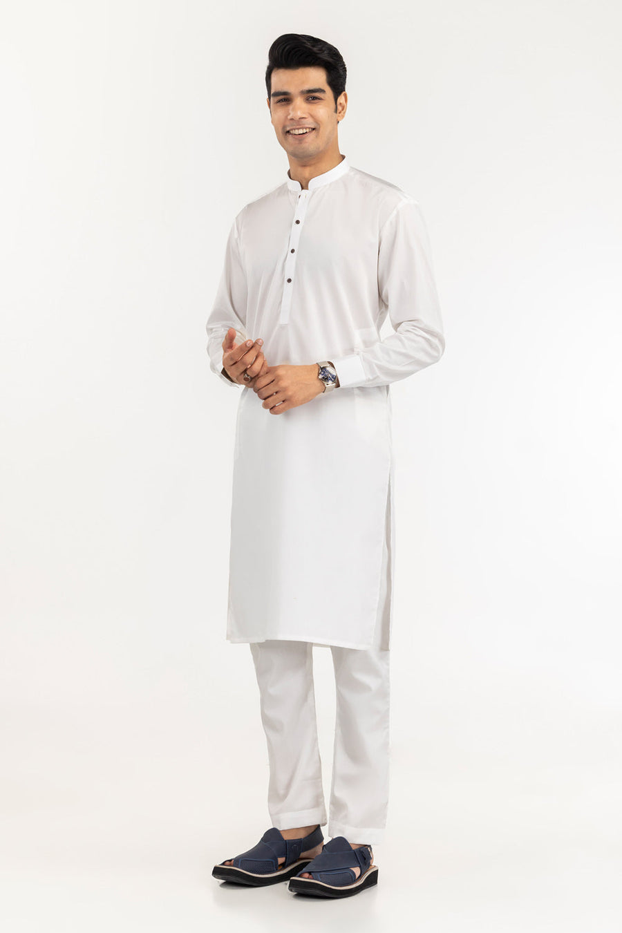 Ivory Cotton 2-Piece Kurta Set | Mandarin Collar