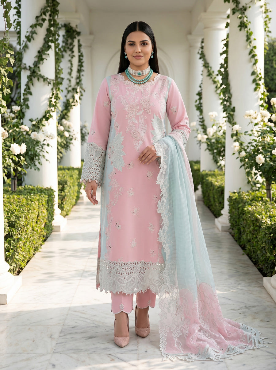 Mahsa Blush Pink Embroidered Lawn Suit with Textured Dupatta