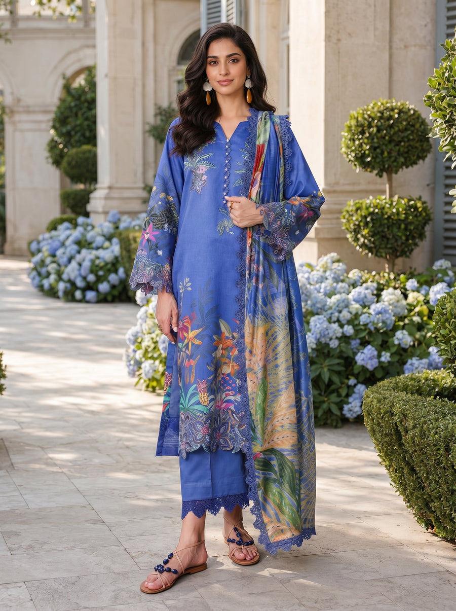 Symphonia Blue Printed Lawn Suit with Slub Dupatta