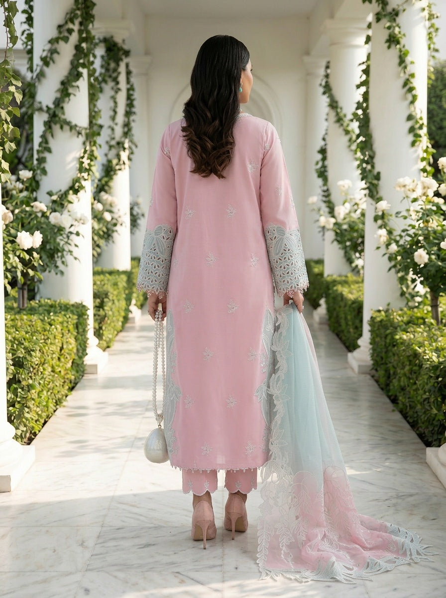 Mahsa Blush Pink Embroidered Lawn Suit with Textured Dupatta