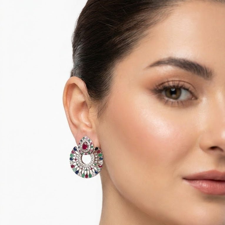 Silver Moon Drop Stud Earrings - Pehnaawaa