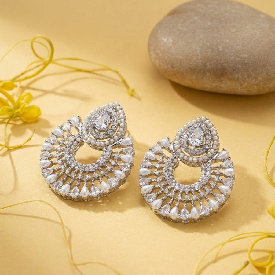 Silver Moon Drop Stud Earrings - Pehnaawaa