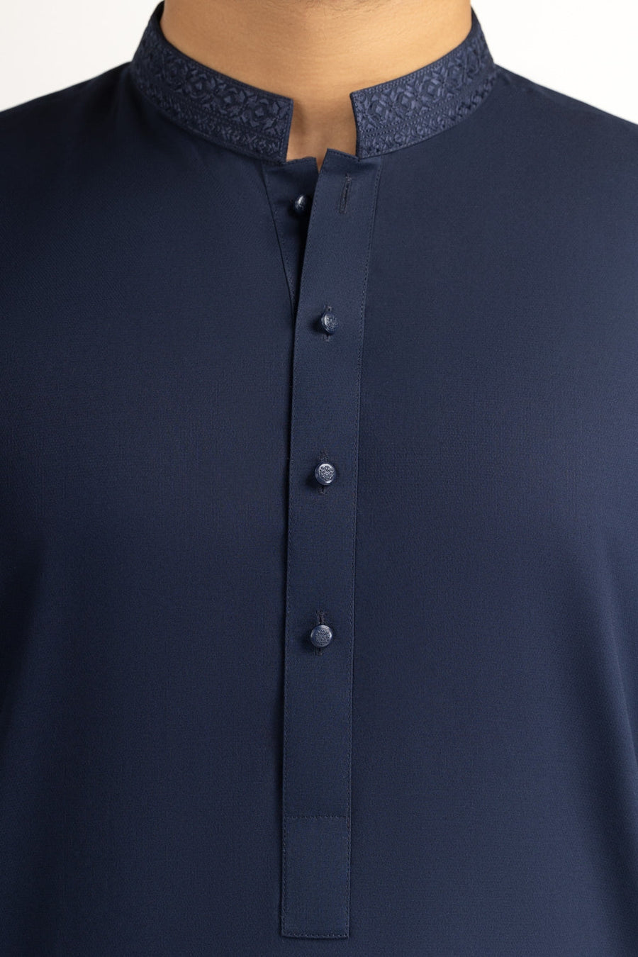 Midnight Navy Cotton 2-Piece Kurta | Embroidered Collar