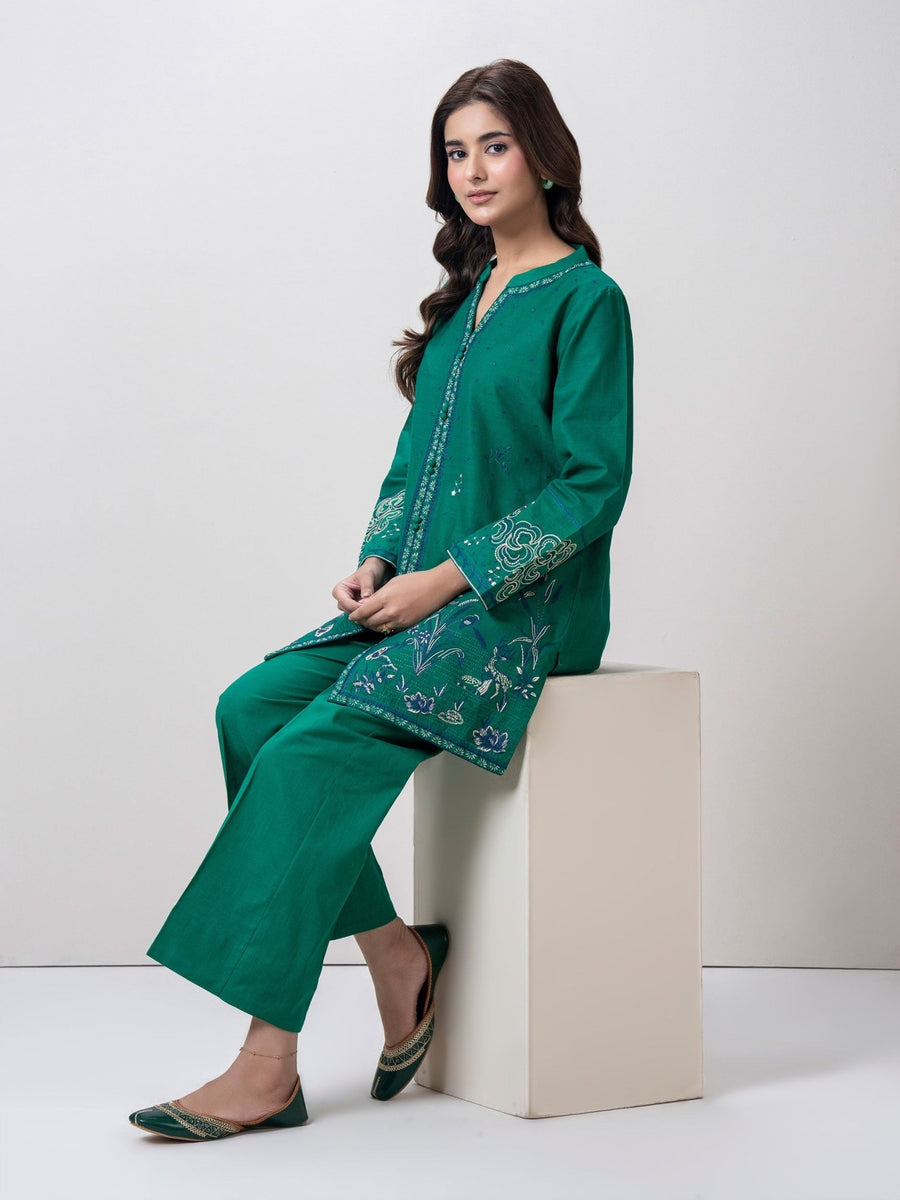 Slub Khaddar Co - ord Set - Embroidered - Pehnaawaa
