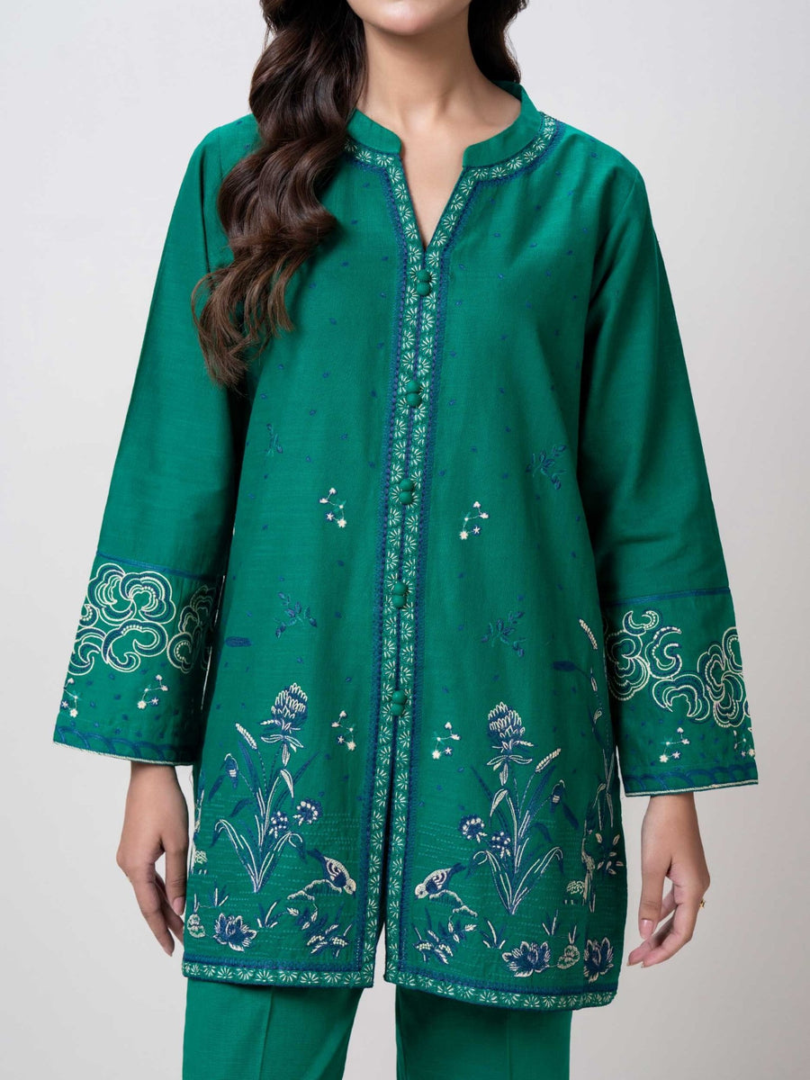 Slub Khaddar Co - ord Set - Embroidered - Pehnaawaa