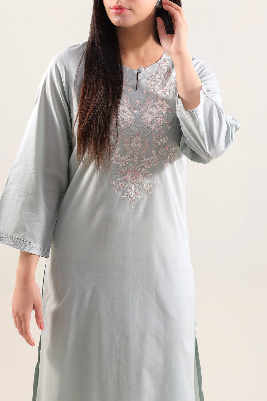 Solid Embroidered Cotton Stitched 2 Piece (Shirt/Trouser) - Pehnaawaa