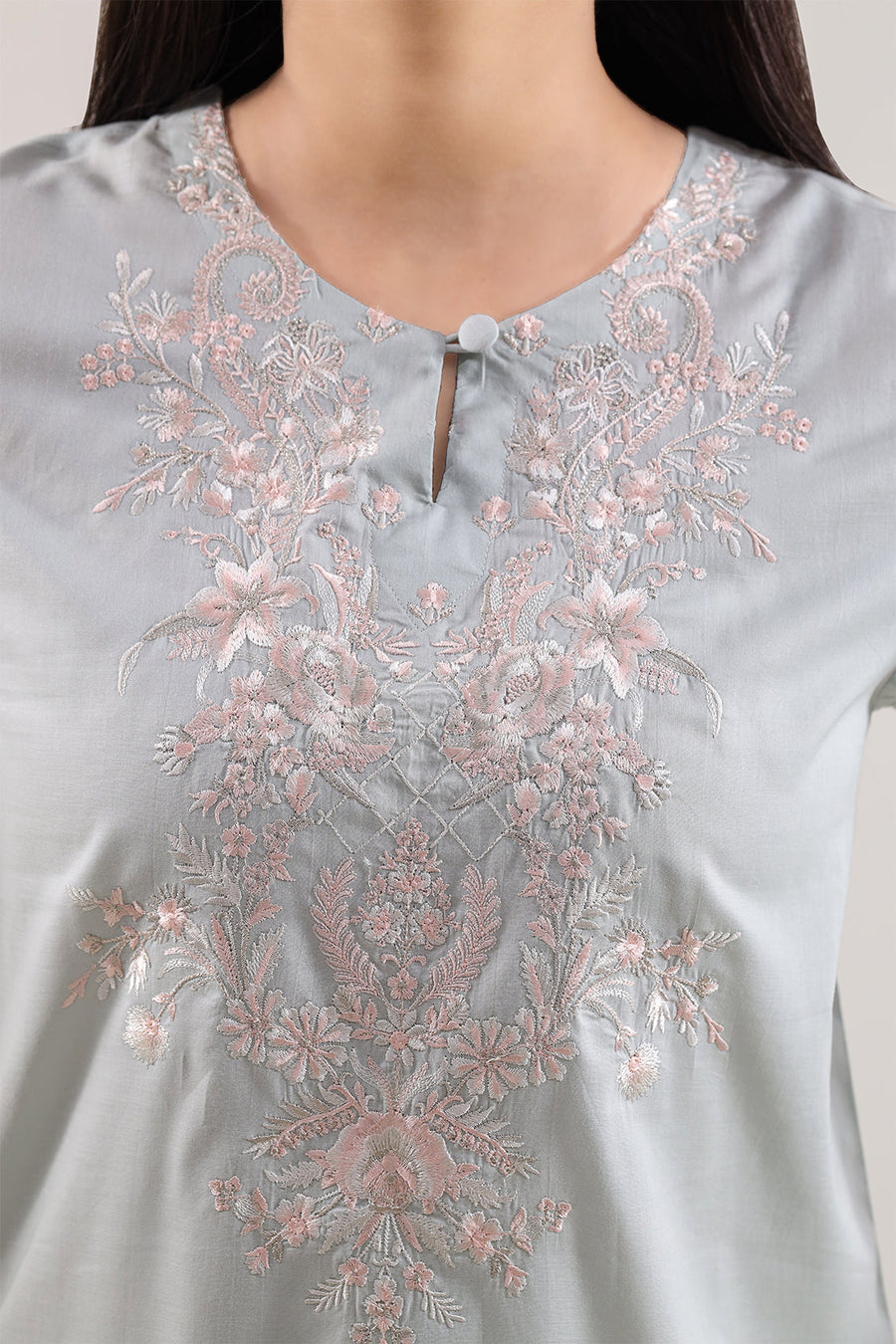 Solid Embroidered Cotton Stitched 2 Piece (Shirt/Trouser) - Pehnaawaa