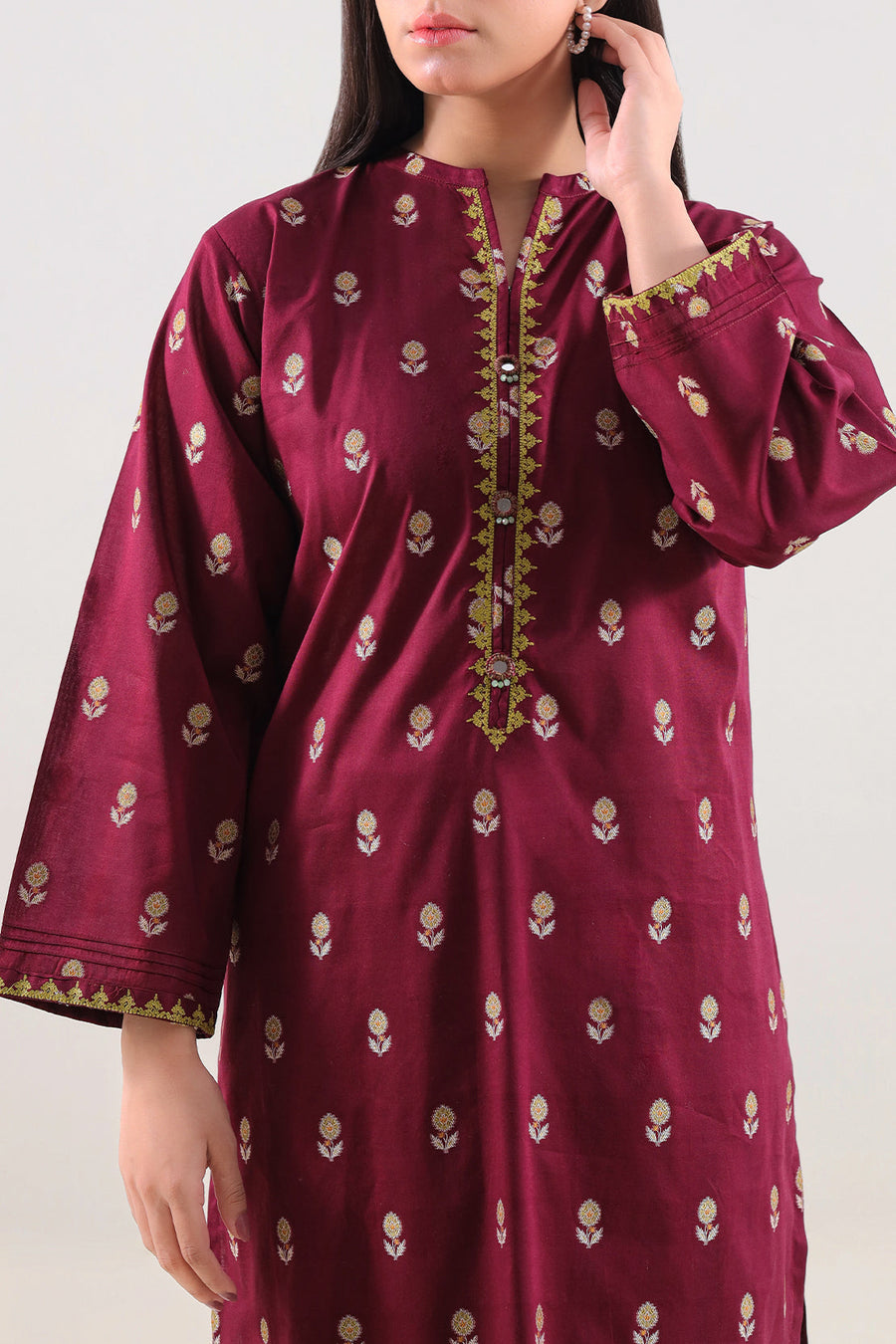 Embroidered Cotton Jacquard Stitched 2 Piece (Shirt/Trouser) - Pehnaawaa