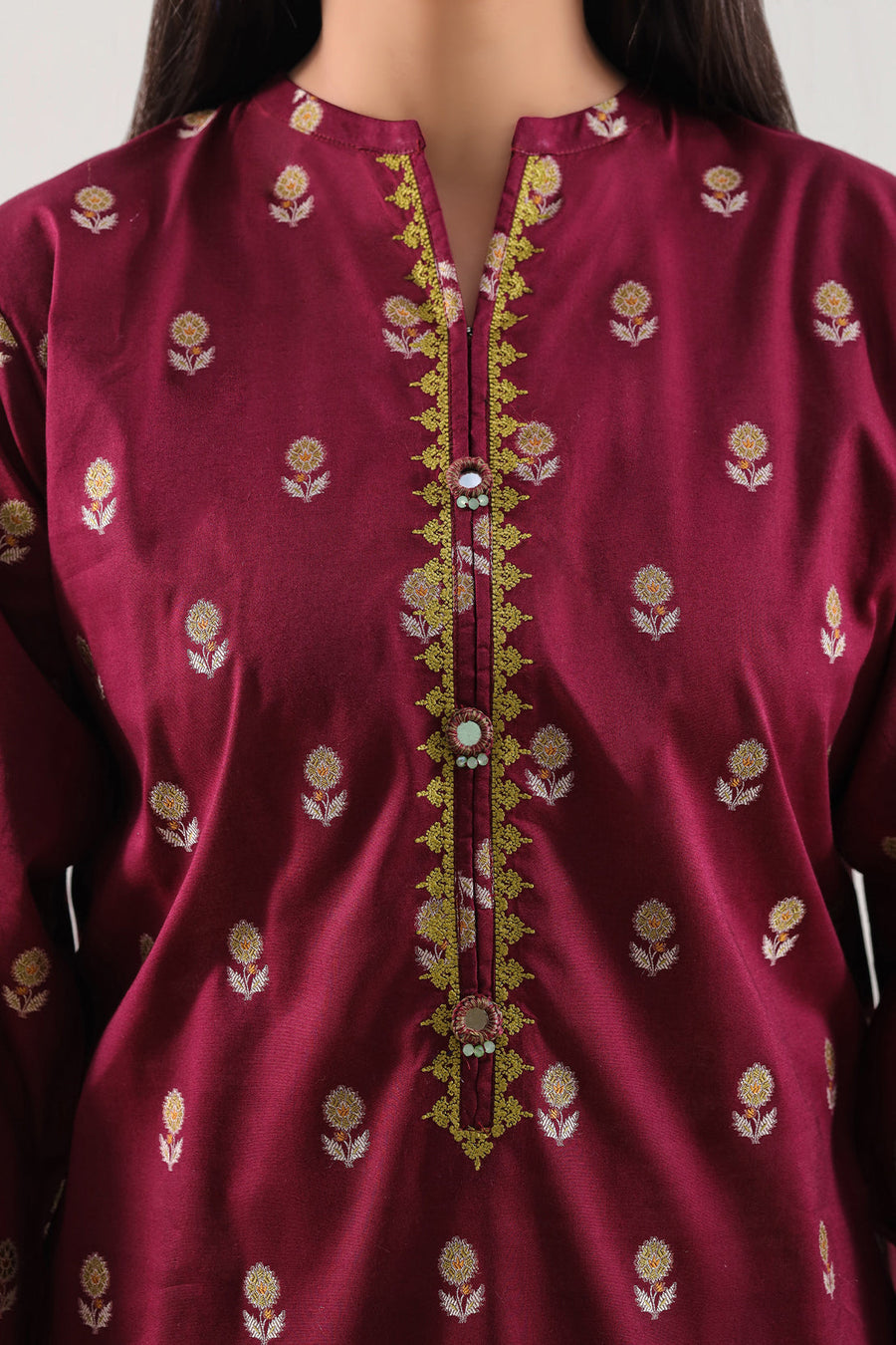 Embroidered Cotton Jacquard Stitched 2 Piece (Shirt/Trouser) - Pehnaawaa
