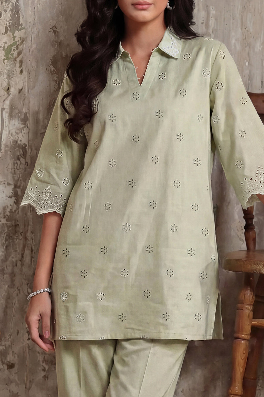 Solid Embroidered Cambric Stitched 2 Piece (Shirt/Trouser) - Pehnaawaa