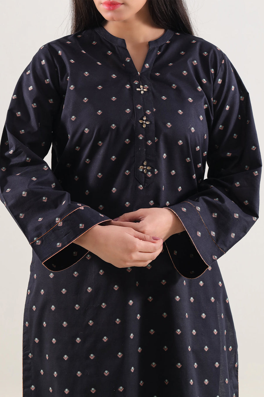 Black Cotton Printed | Stitched