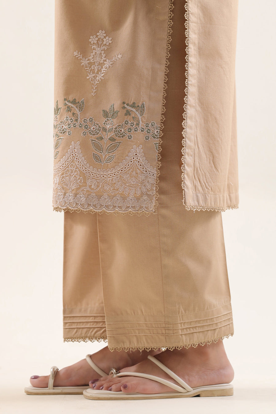 Solid Embroidered Slub Cotton Stitched 2 Piece (Shirt/Trouser) - Pehnaawaa