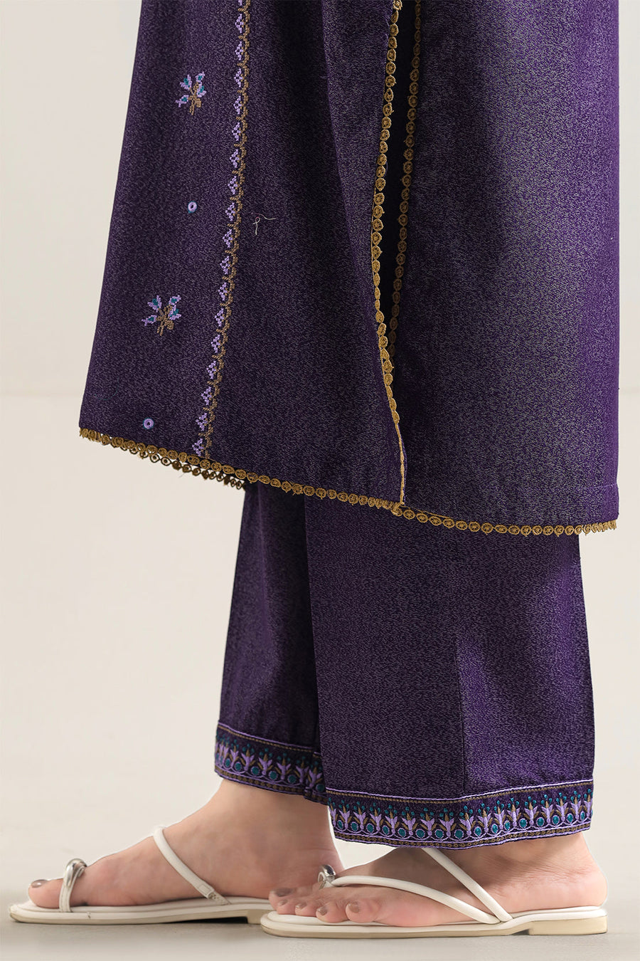 Solid Embroidered Karandi Stitched 2 Piece (Shirt/Trouser)