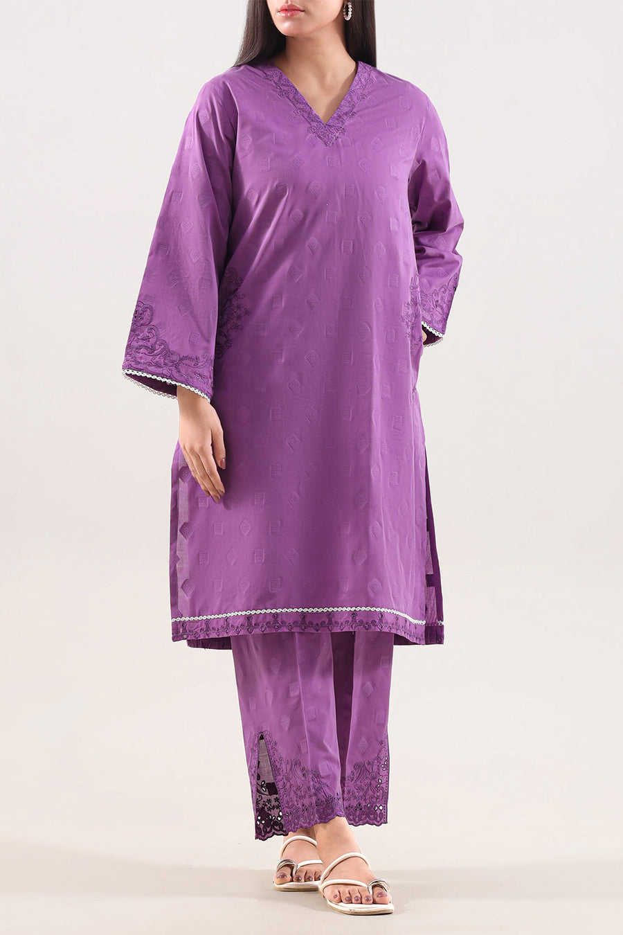 Embroidered Cotton Jacquard Stitched 2 Piece (Shirt/Trouser)