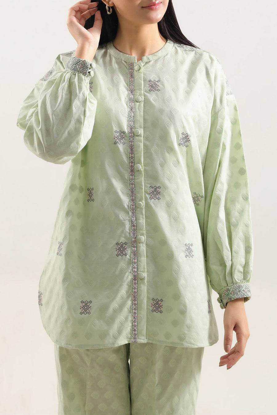 Embroidered Cotton Jacquard Stitched 2 Piece (Shirt/Trouser) - Pehnaawaa