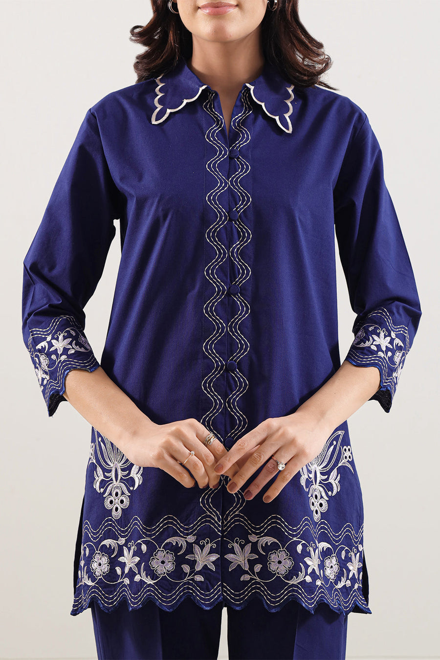 Solid Embroidered Poplin Stitched 2 piece (Shirt/Trouser) - Pehnaawaa