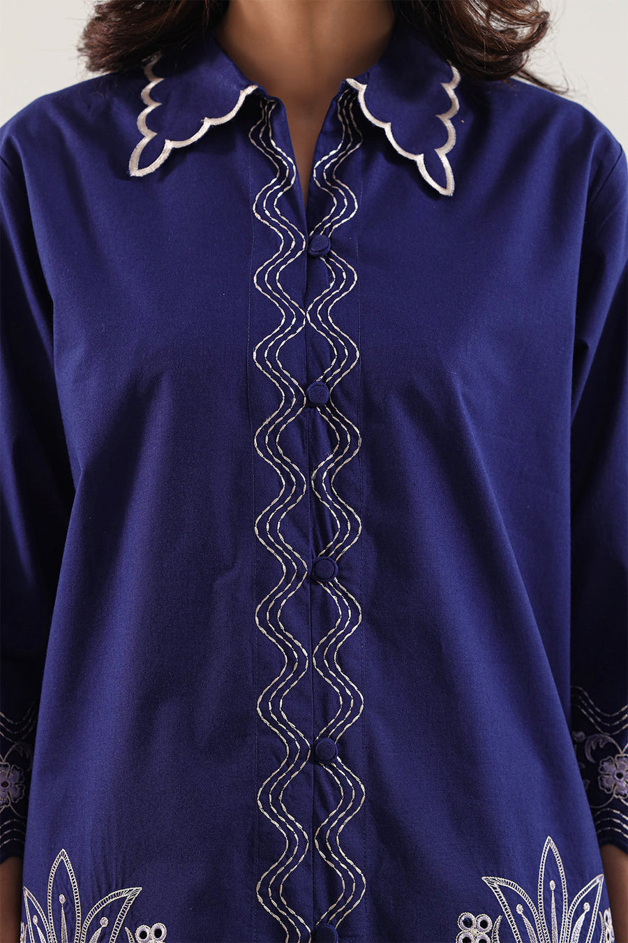 Solid Embroidered Poplin Stitched 2 piece (Shirt/Trouser) - Pehnaawaa