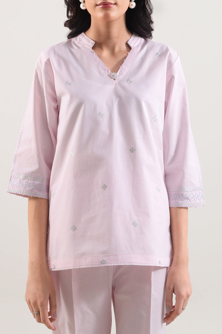Solid Embroidered Poplin Stitched 2 piece (Shirt/Trouser) - Pehnaawaa
