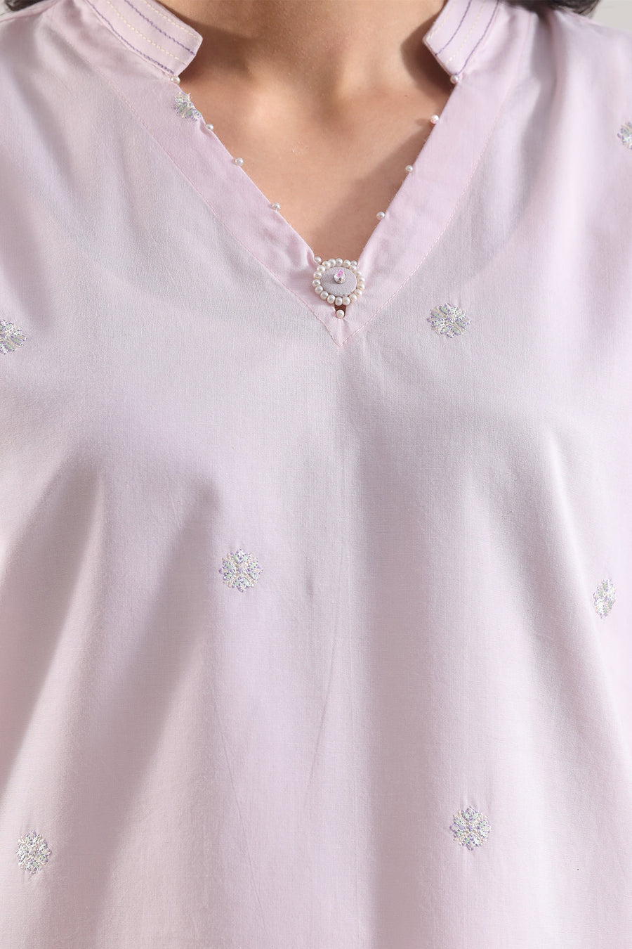 Solid Embroidered Poplin Stitched 2 piece (Shirt/Trouser) - Pehnaawaa