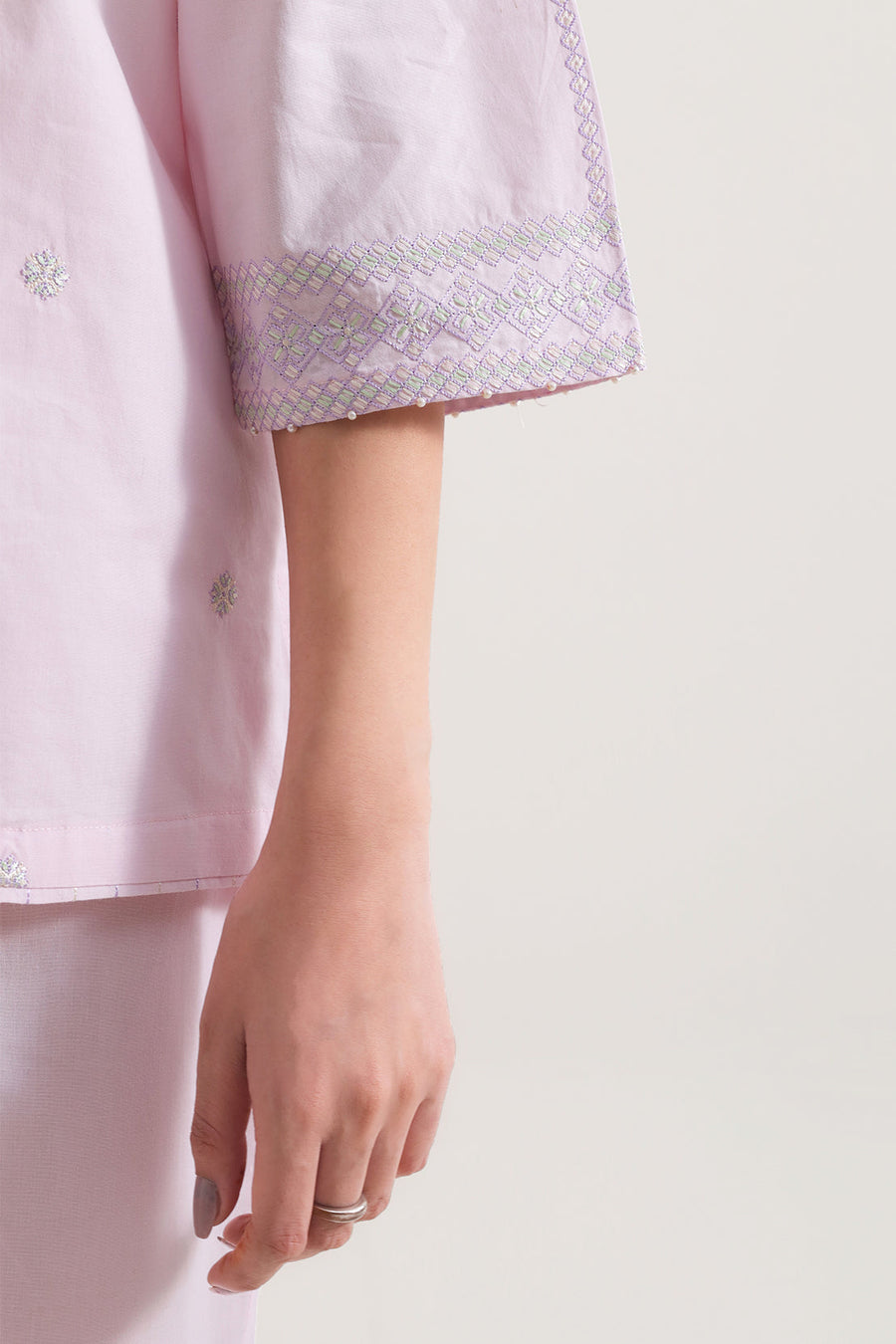 Solid Embroidered Poplin Stitched 2 piece (Shirt/Trouser) - Pehnaawaa