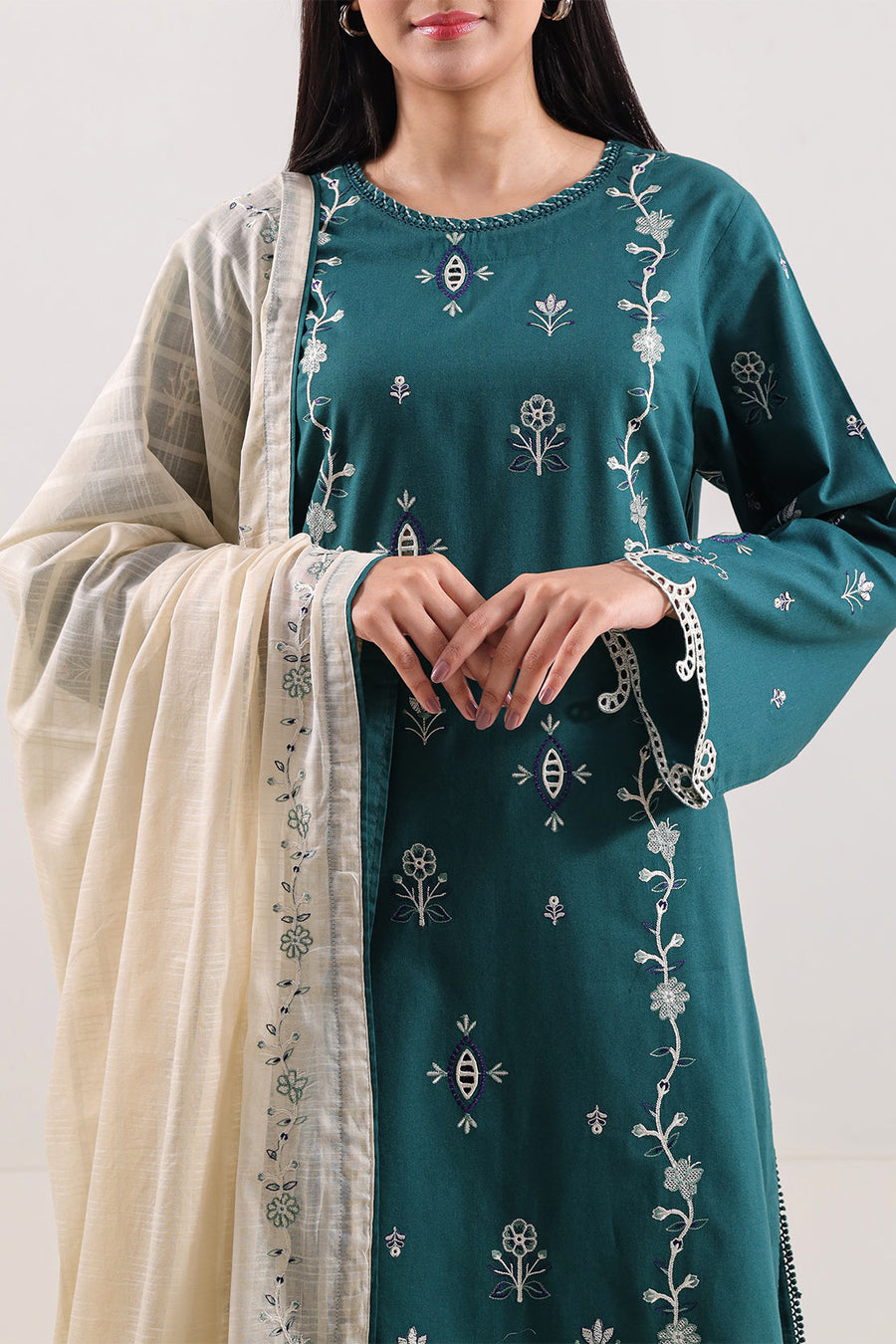 Solid Embroidered Cambric Stitched 3 Piece - Pehnaawaa