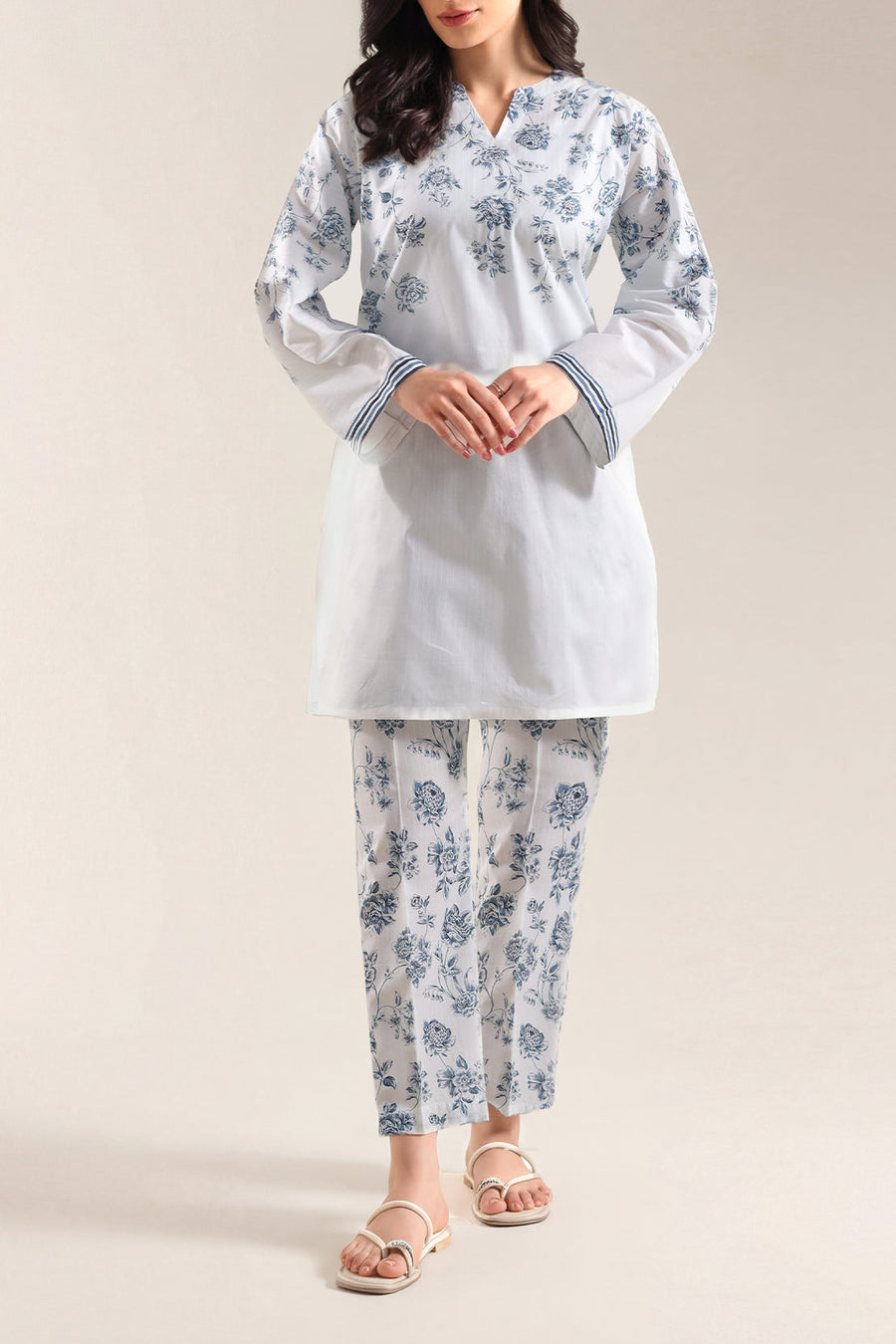 Printed Self Strip Lawn Stitched 2 Piece (Shirt/Trouser) - Pehnaawaa