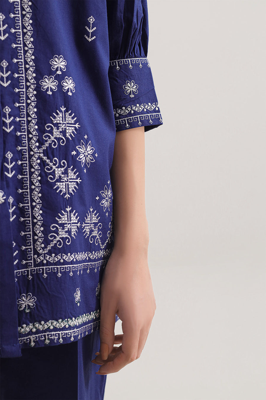 Solid Embroidered Poplin Stitched 2 piece (Shirt/Trouser) - Pehnaawaa