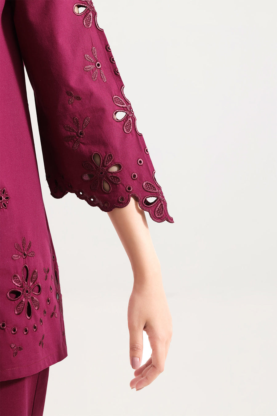 Solid Embroidered Poplin Stitched 2 piece (Shirt/Trouser) - Pehnaawaa