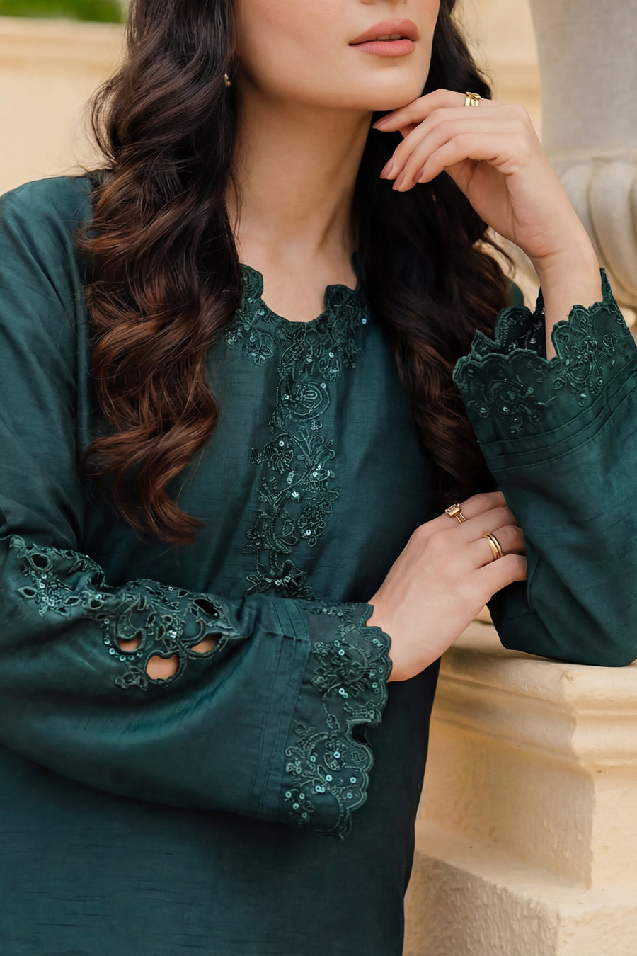 Solid Embroidered Korean Silk Stitched 2 Piece (Shirt/Trouser) - Pehnaawaa
